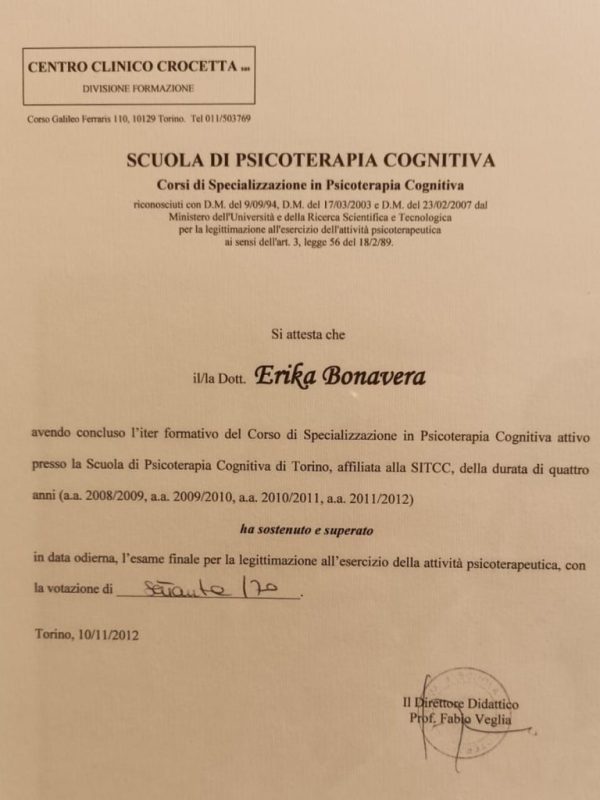 Attestato -Psicologia Cognitiva